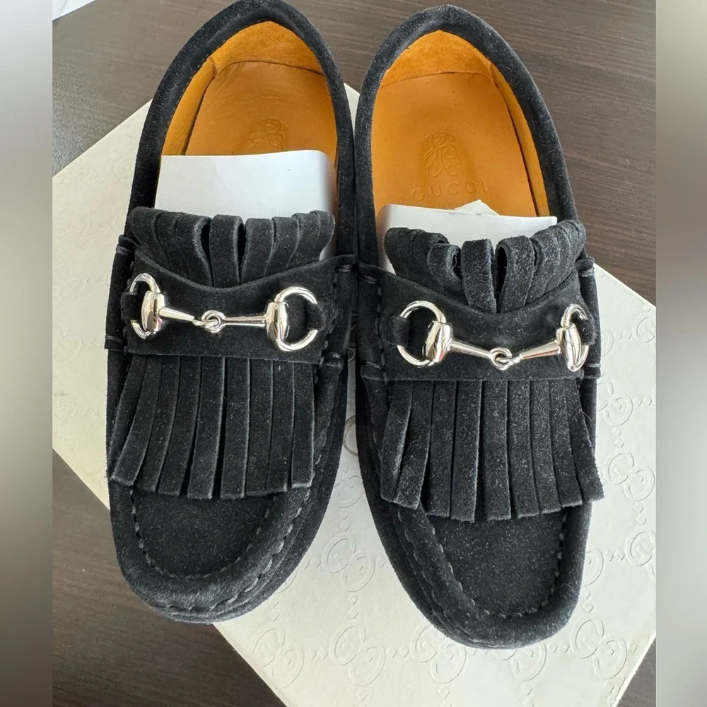Gucci Black Kids Moccasins with Silver Detail